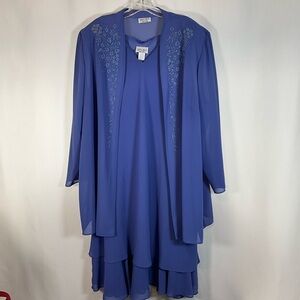 Dress Savvy Dress Size 24W Blue Layered Dress with Beaded Chiffon Jacket